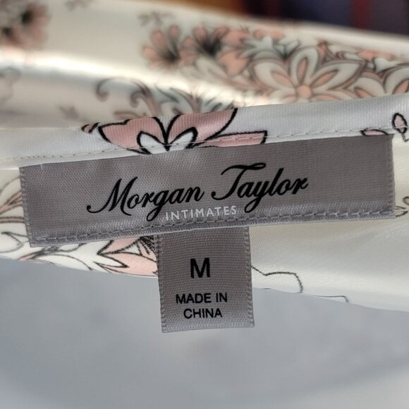 Morgan Taylor Satin Chemise White Pink Medium Lace Lingerie Adj Floral Nightie - Picture 7 of 8